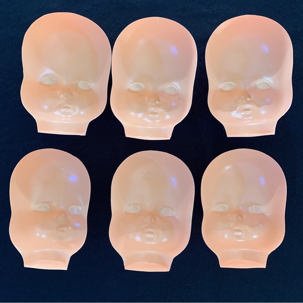 Vintage Lot MCM Celluloid Plastic Half Doll Heads Faces Blue Eyes Red Lips 4.5” - Picture 5 of 7